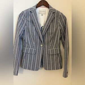 Banana Republic Blue-white Striped Blazer Jacket Stretch Sz:0 Cotton & Elastane